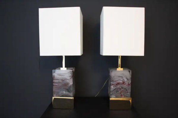 Murano Glass Block Table Lamps, 2000s, Set of 2-YF-1723232