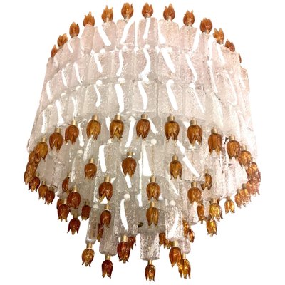 Murano Glass Blocks with Gold Rosettes Chandelier from Barovier & Toso, 1940s-MBH-1032021