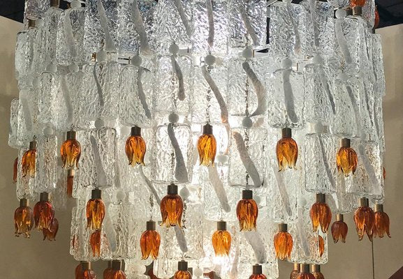 Murano Glass Blocks with Gold Rosettes Chandelier from Barovier & Toso, 1940s-MBH-1032021