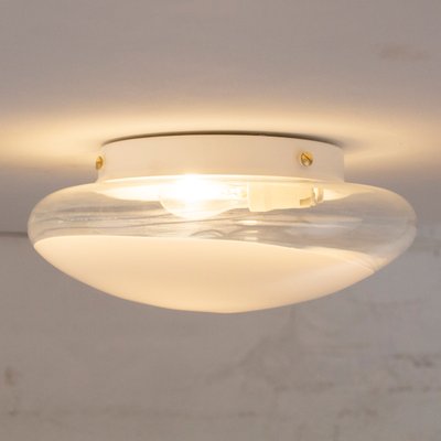 Murano Glass Blown Crystal with Large Opal White Spot Ceiling Lamp from Leucos, 1980s-MPO-1180651