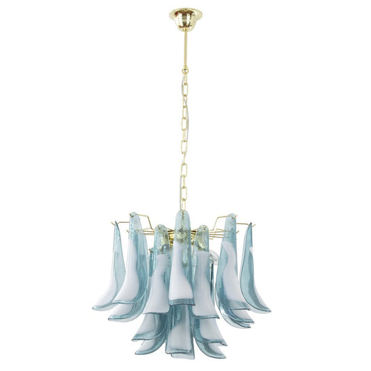 Murano Glass Blue Ottanio Color with White Macchia Petal Chandelier, Italy, 1990s