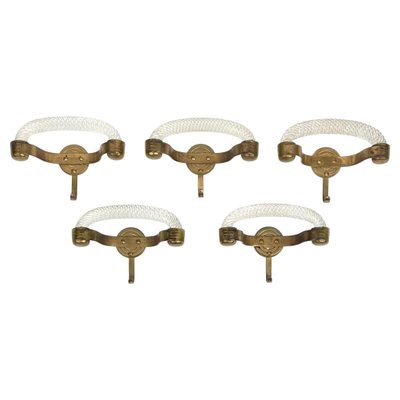 Murano Glass & Brass Coat Hanger Rack from Venini, Italy, 1940s, Set of 5-LYQ-1171325