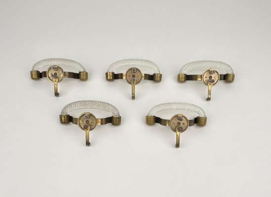 Murano Glass & Brass Coat Hanger Rack from Venini, Italy, 1940s, Set of 5-LYQ-1171325