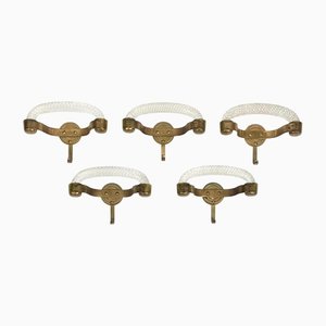 Murano Glass & Brass Coat Hanger Rack from Venini, Italy, 1940s, Set of 5-LYQ-1171325