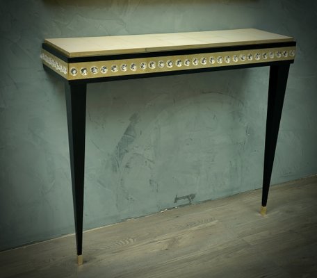 Murano Glass, Brass & Goatskin Console Table, 1950s-UH-585797