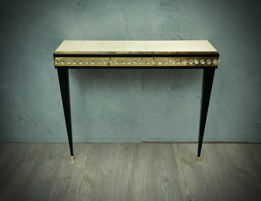 Murano Glass, Brass & Goatskin Console Table, 1950s-UH-585797