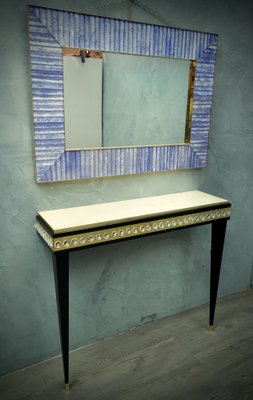 Murano Glass, Brass & Goatskin Console Table, 1950s-UH-585797