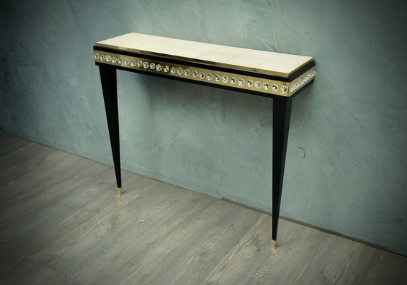 Murano Glass, Brass & Goatskin Console Table, 1950s-UH-585797