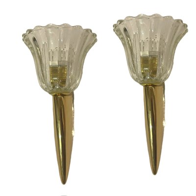 Murano Glass & Brass Sconces, 1970s, Set of 2-JJC-1703339