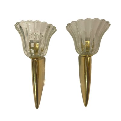 Murano Glass & Brass Sconces, 1970s, Set of 2-JJC-1703339