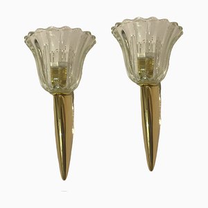 Murano Glass & Brass Sconces, 1970s, Set of 2-JJC-1703339