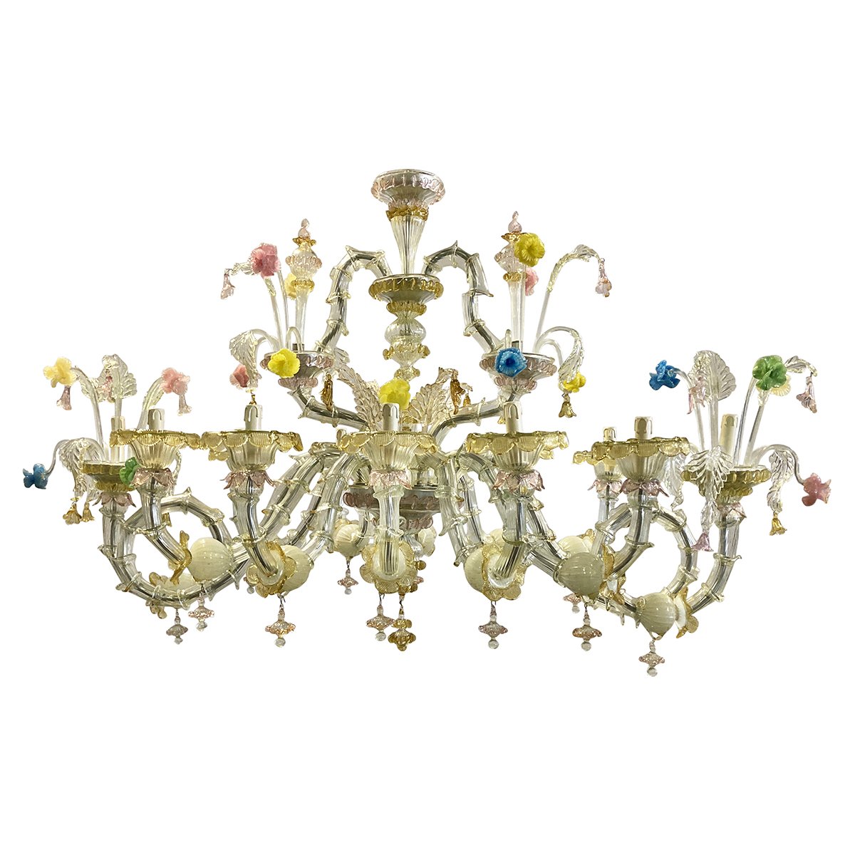 Murano Glass Chandelier in the style of Rezzonico, 1940s