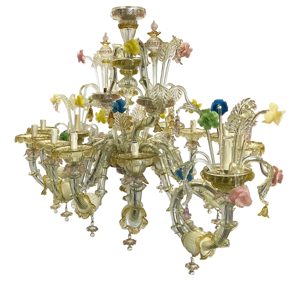 Murano Glass Chandelier in the style of Rezzonico, 1940s