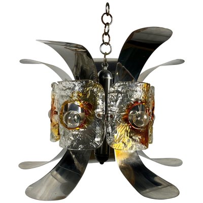 Murano Glass & Chrome Chandelier Pendant from Mazzega, Italy, 1970s-LYQ-1171724