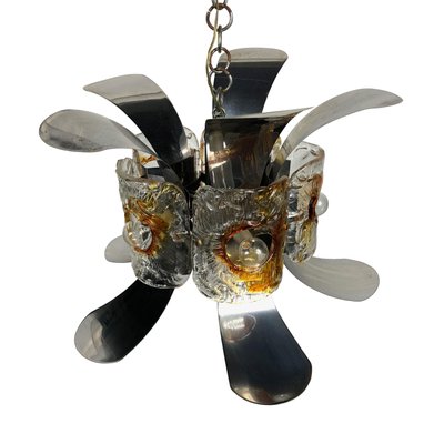 Murano Glass & Chrome Chandelier Pendant from Mazzega, Italy, 1970s-LYQ-1171724