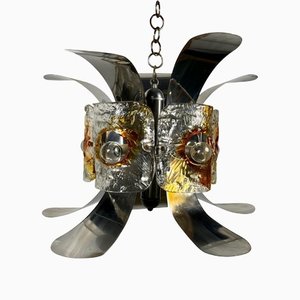 Murano Glass & Chrome Chandelier Pendant from Mazzega, Italy, 1970s-LYQ-1171724