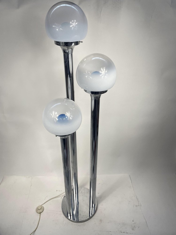 Murano Glass Chromed Steel Ground Lamp in the style of Mazzega, Italy, 1960s