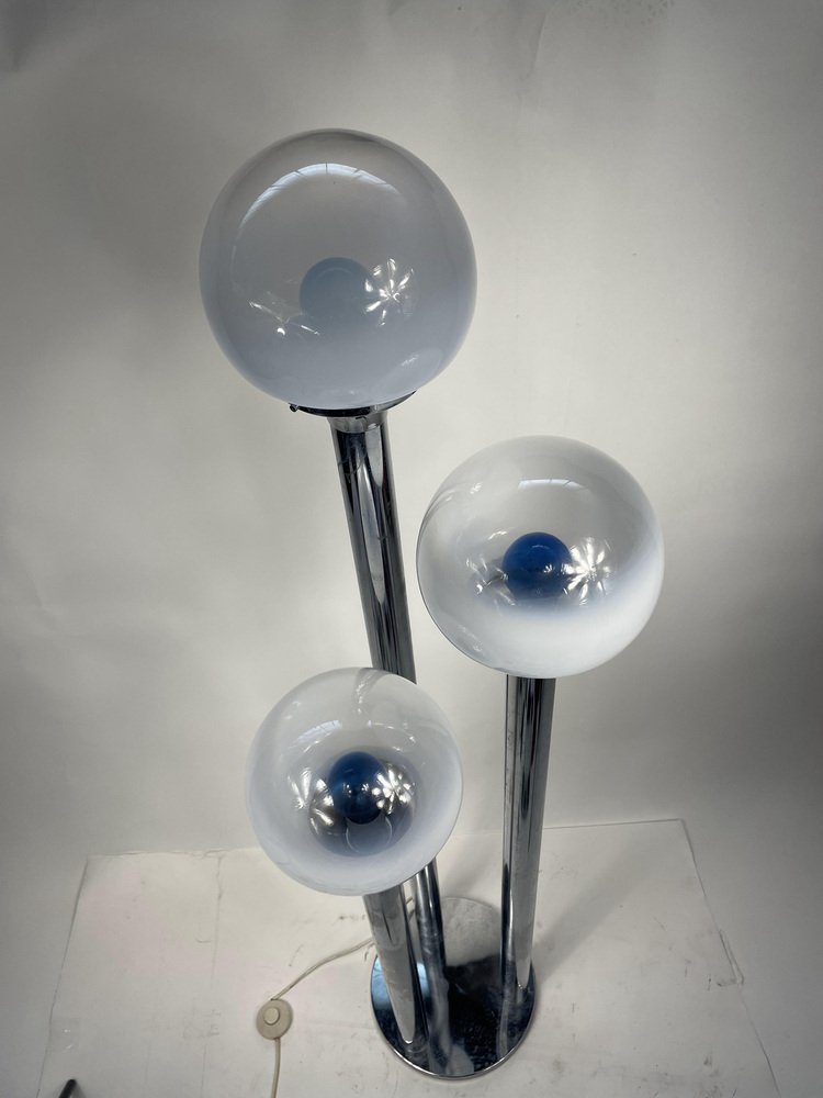 Murano Glass Chromed Steel Ground Lamp in the style of Mazzega, Italy, 1960s