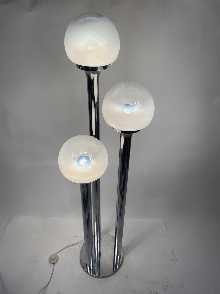 Murano Glass Chromed Steel Ground Lamp in the style of Mazzega, Italy, 1960s