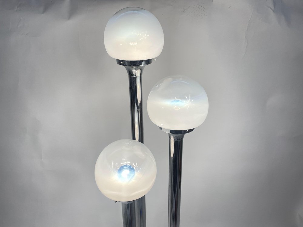 Murano Glass Chromed Steel Ground Lamp in the style of Mazzega, Italy, 1960s