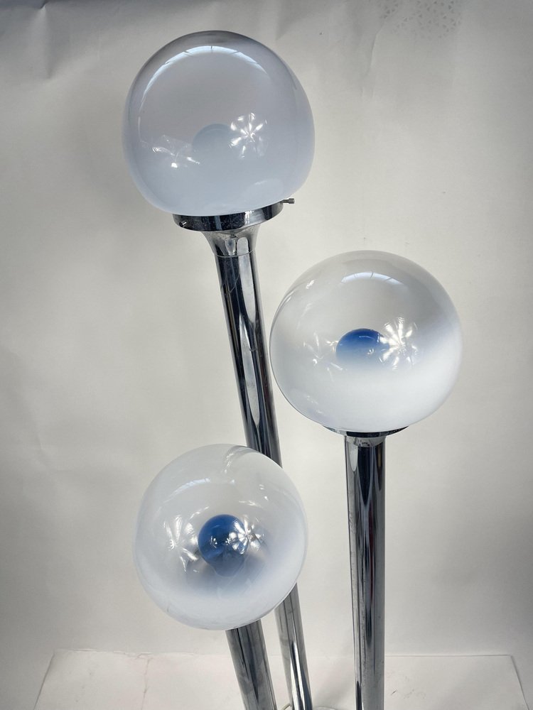 Murano Glass Chromed Steel Ground Lamp in the style of Mazzega, Italy, 1960s