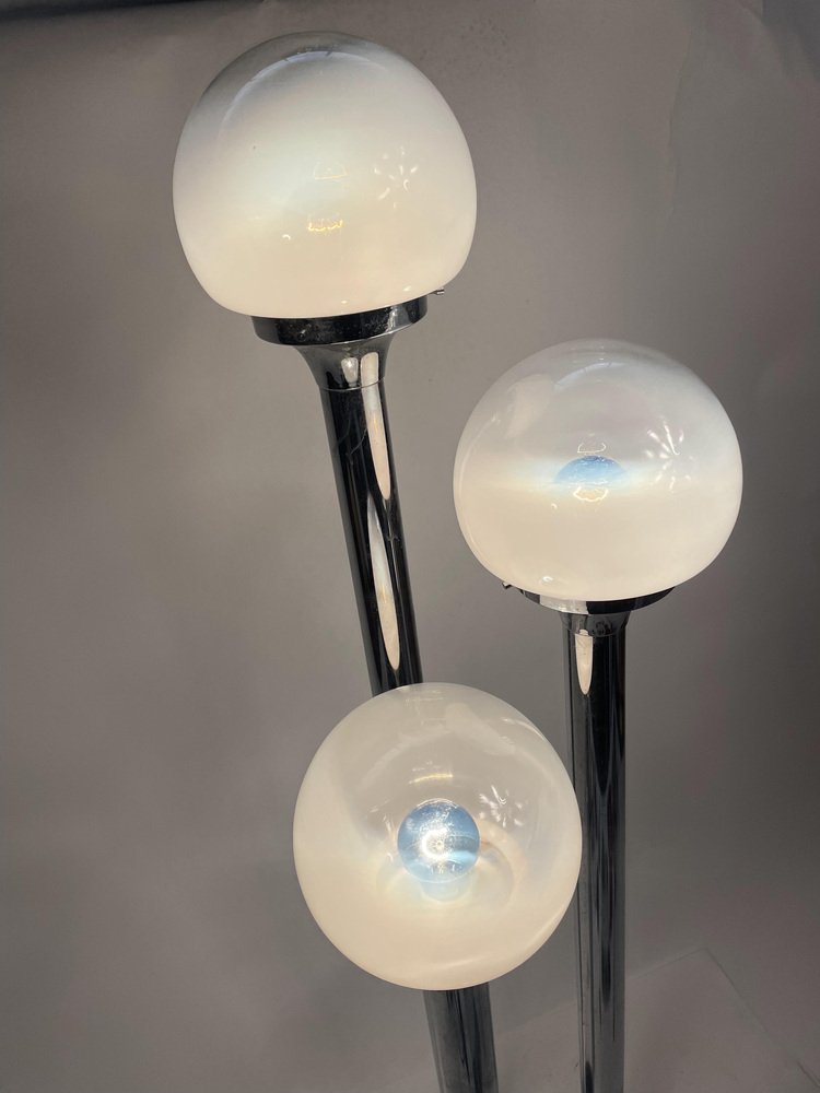 Murano Glass Chromed Steel Ground Lamp in the style of Mazzega, Italy, 1960s