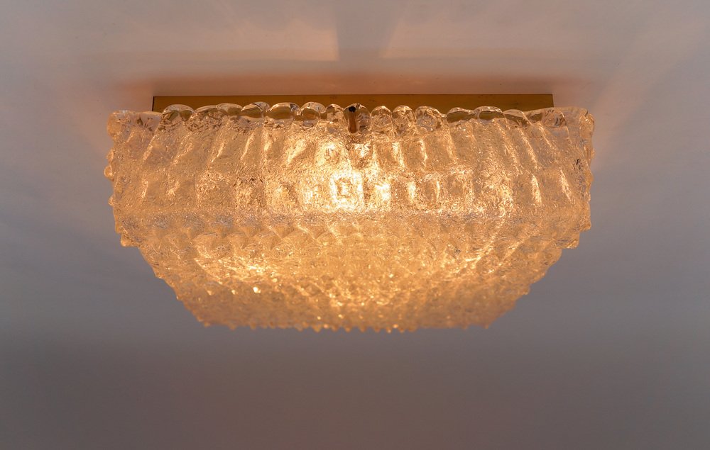 Murano Glass Flush Mount Lamp with Crocodile Skin Surface Texture by Hillebrand, Germany, 1960s