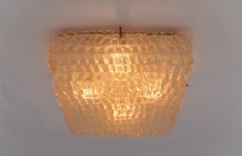 Murano Glass Flush Mount Lamp with Crocodile Skin Surface Texture by Hillebrand, Germany, 1960s