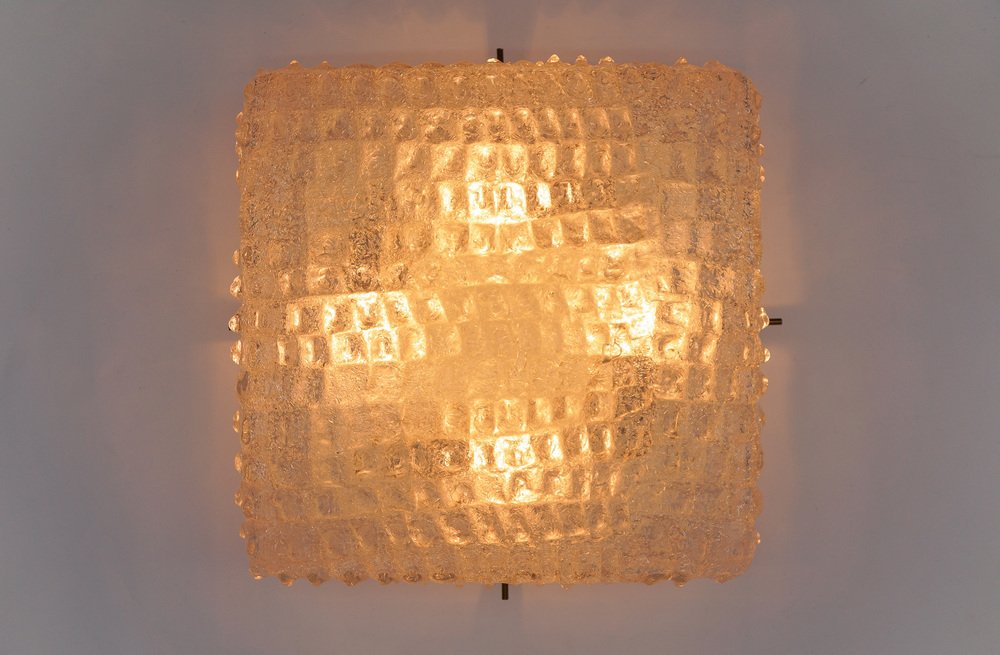 Murano Glass Flush Mount Lamp with Crocodile Skin Surface Texture by Hillebrand, Germany, 1960s