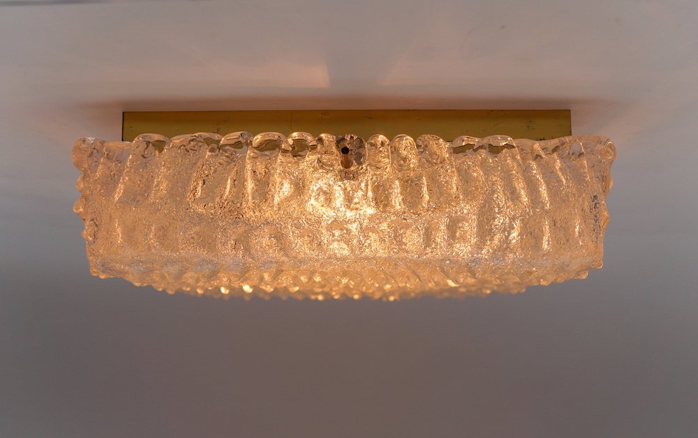 Murano Glass Flush Mount Lamp with Crocodile Skin Surface Texture by Hillebrand, Germany, 1960s