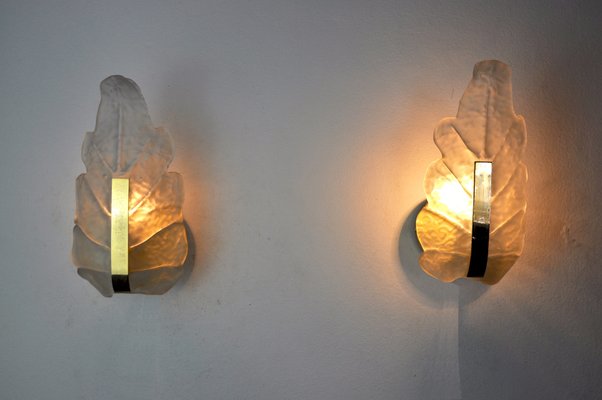 Murano Glass Leaf Sconces by Carl Fagerlund, Germany, 1970s, Set of 2-EJE-1373448