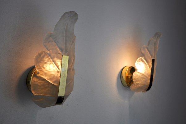 Murano Glass Leaf Sconces by Carl Fagerlund, Germany, 1970s, Set of 2-EJE-1373448