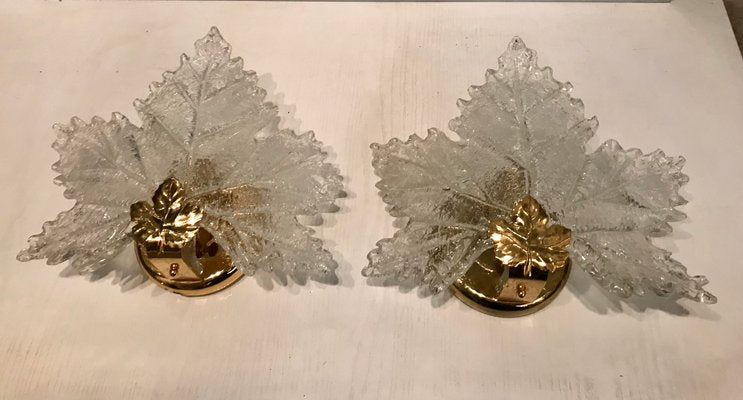 Murano Glass Leaf Shaped Sconces, 1960s, Set of 2-JJC-558810