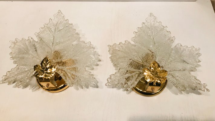 Murano Glass Leaf Shaped Sconces, 1960s, Set of 2-JJC-558810