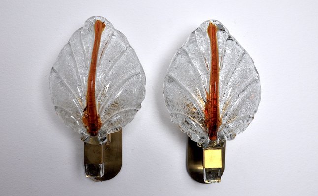 Murano Glass Leaf Wall Lights by Carl Fagerlund, Germany, 1970, Set of 2-EJE-1174554