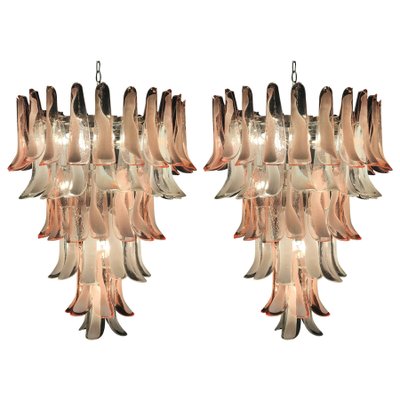 Murano Glass Pink and White Petal Chandeliers, Italy, 1980s, Set of 2-MBH-1032149