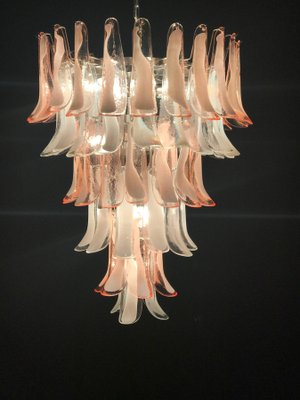 Murano Glass Pink and White Petal Chandeliers, Italy, 1980s, Set of 2-MBH-1032149