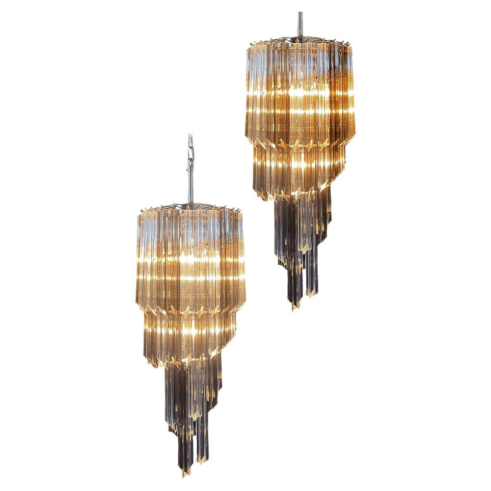 Murano Glass Quadriedri Prisms Chandeliers, 1980s, Set of 2