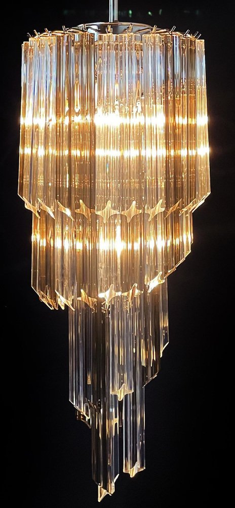 Murano Glass Quadriedri Prisms Chandeliers, 1980s, Set of 2