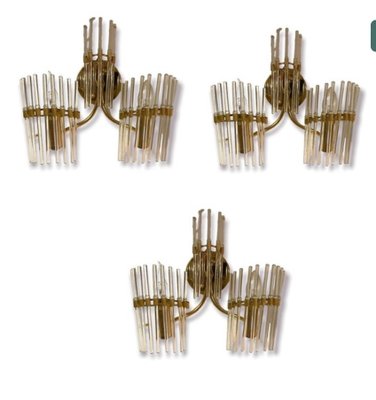 Murano Glass Rod & Brass Sconces, 1970s, Set of 3-JJC-1764670