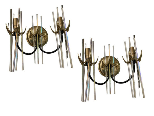 Murano Glass Rod Sconces by Del Muro Roma, 1980s, Set of 2