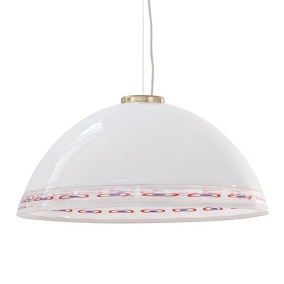 Murano Glass Suspension Lamp with Murrine Red Blue Band, 1980s-MPO-1319334