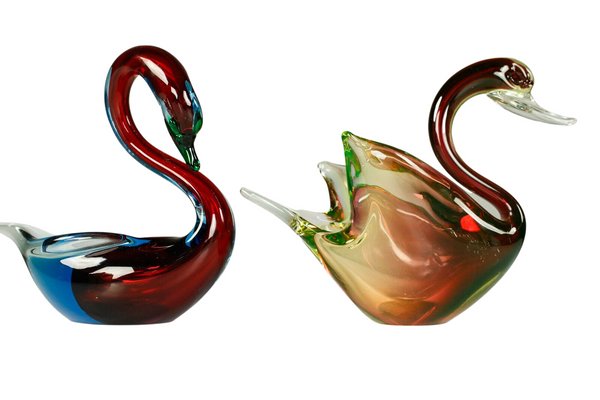 Murano Glass Swan Figures, 1970s, Set of 2-FUP-1049673