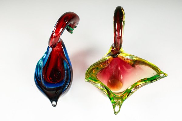 Murano Glass Swan Figures, 1970s, Set of 2-FUP-1049673