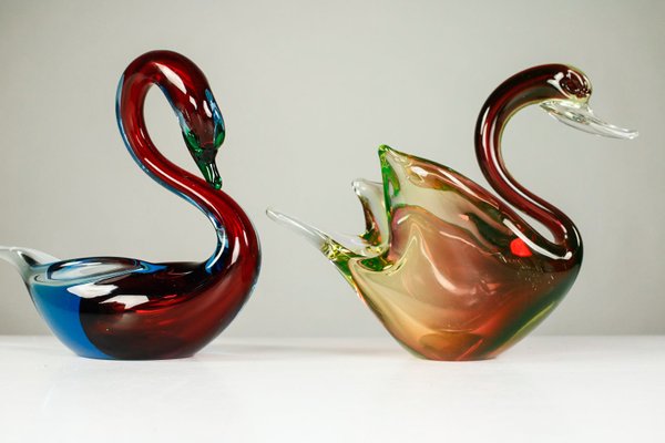 Murano Glass Swan Figures, 1970s, Set of 2-FUP-1049673