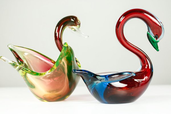 Murano Glass Swan Figures, 1970s, Set of 2-FUP-1049673