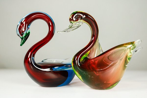 Murano Glass Swan Figures, 1970s, Set of 2-FUP-1049673