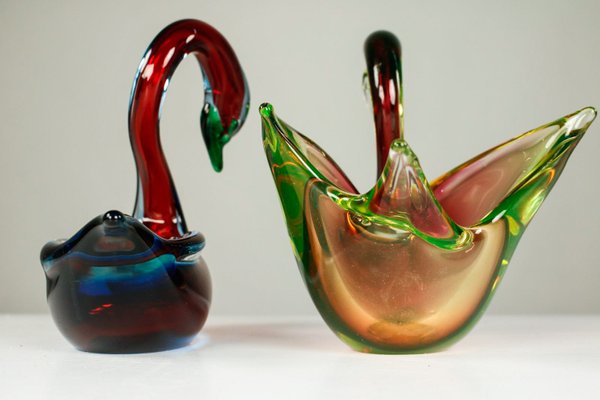 Murano Glass Swan Figures, 1970s, Set of 2-FUP-1049673