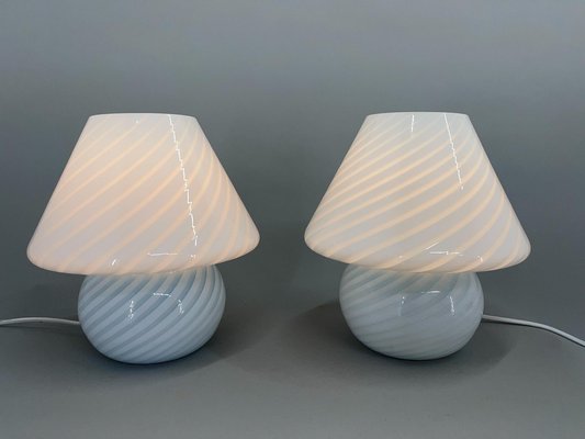 Murano Glass Swirl Table Lamps attributed to Paolo Venini, 1970s, Set of 2-TZ-1446607