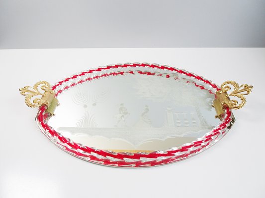 Murano Glass Tray with Romantic Motif, Italy, 1950s-POM-1431549